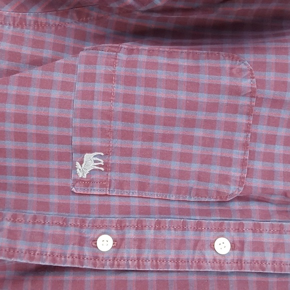 Abercrombie and Fitch Mens Burgundy Red Blue Plaid Pocket Shirt TINY FLAW Sz.L - Picture 7 of 12